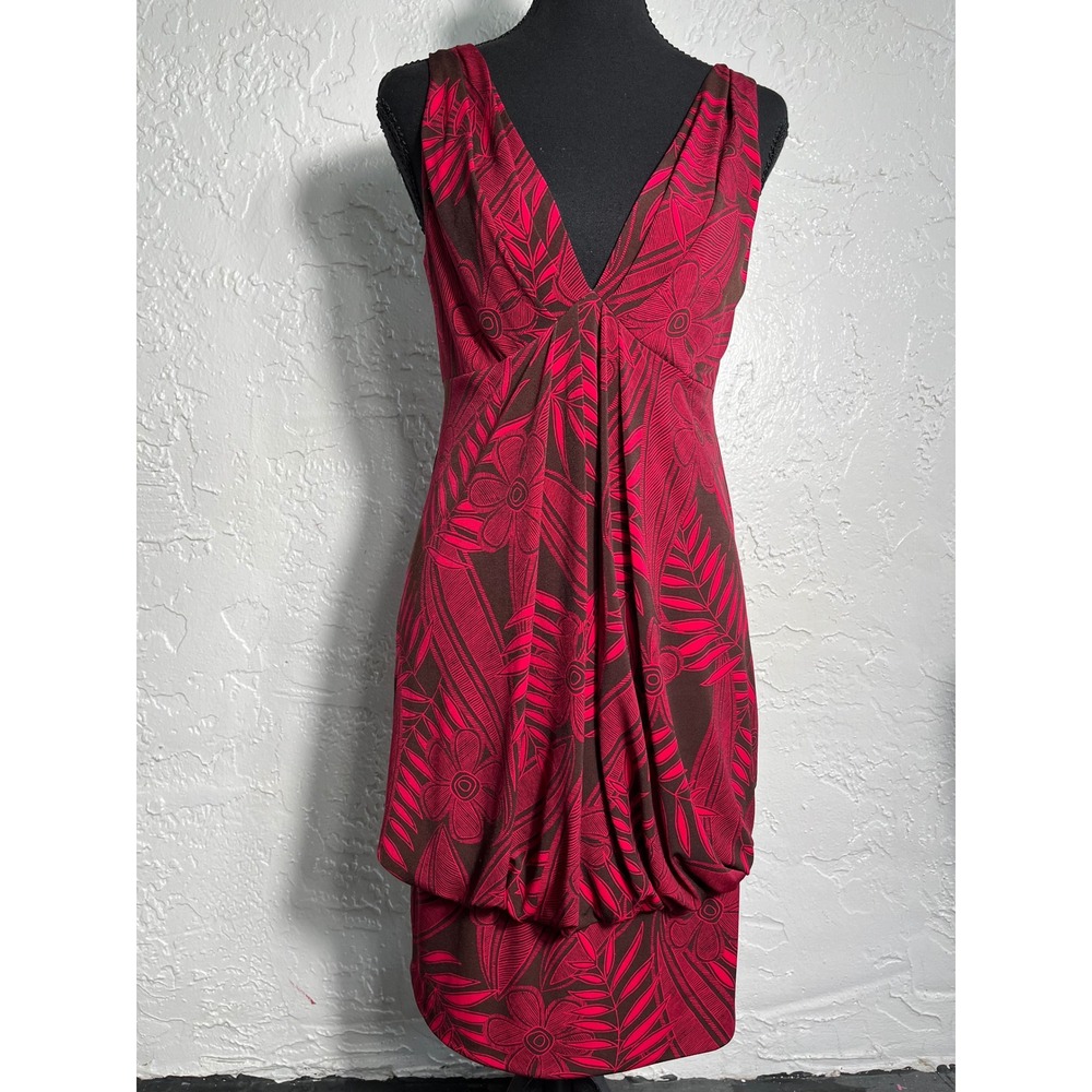 London Times Y2K Floral Bubble Hem Midi Dress Brown Pink Size 8